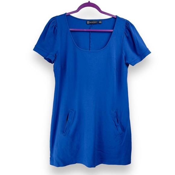 New York & Company Dresses & Skirts - New York & Company Royal Blue Puff-Sleeve Cotton Dress Navy Mid Thigh Size Large